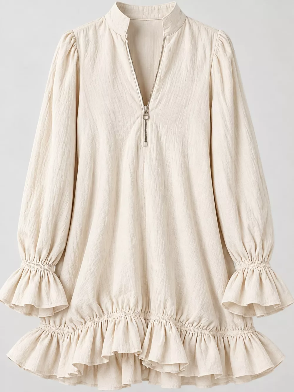 Zipper-Front Ruffle Hem Mini Dress, image 25