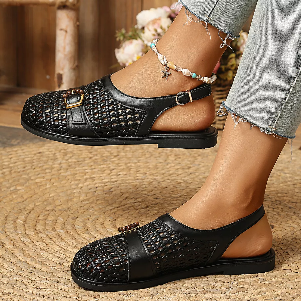 Woven Flat Sandals with Buckle Detail, image 6