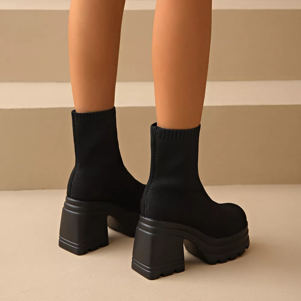 Round Toe Block Heels Boots, image 4
