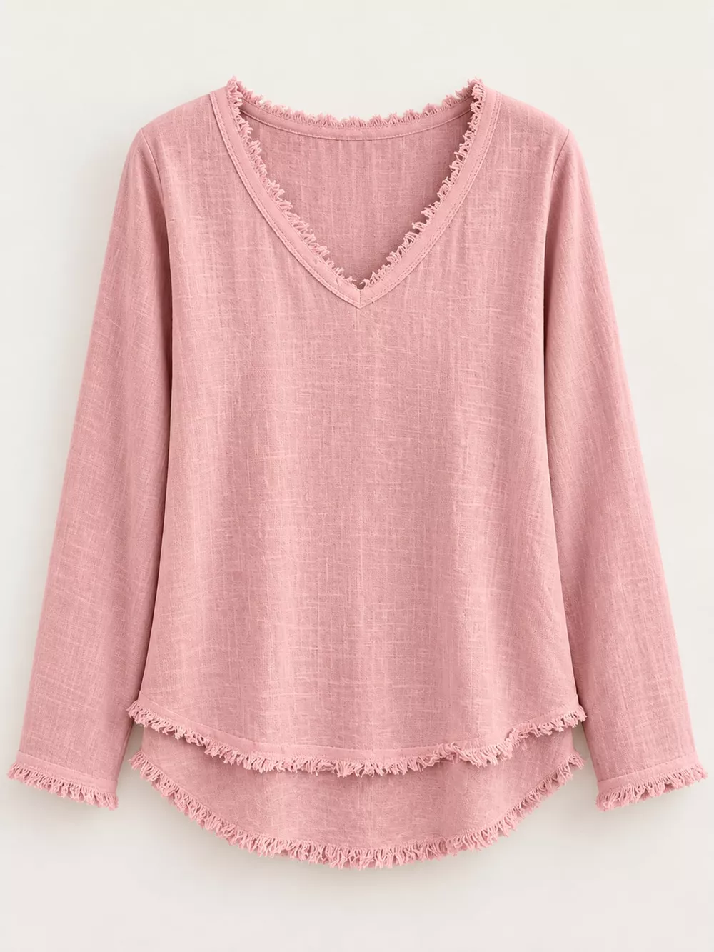 Full Size Frayed Hem V-Neck Blouse Plus Size, image 44