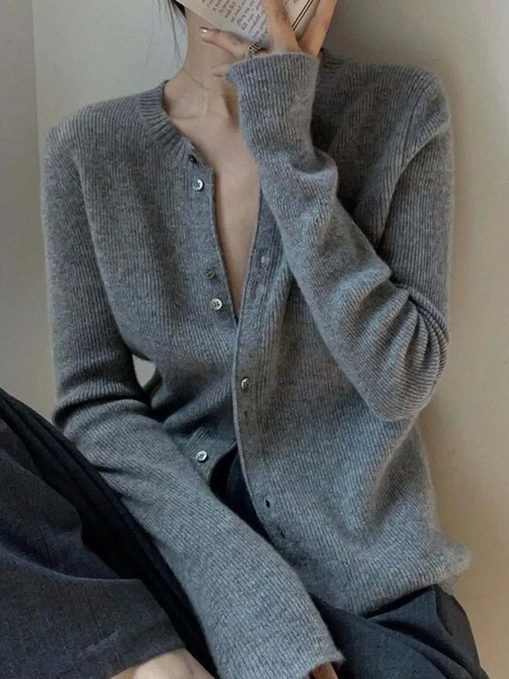 Ribbed Knit Button-Down Cardigan