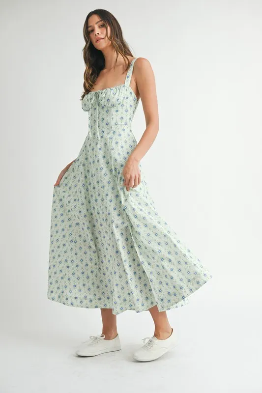 Floral Print Bustier Back Lace Up Midi Dress, image 6