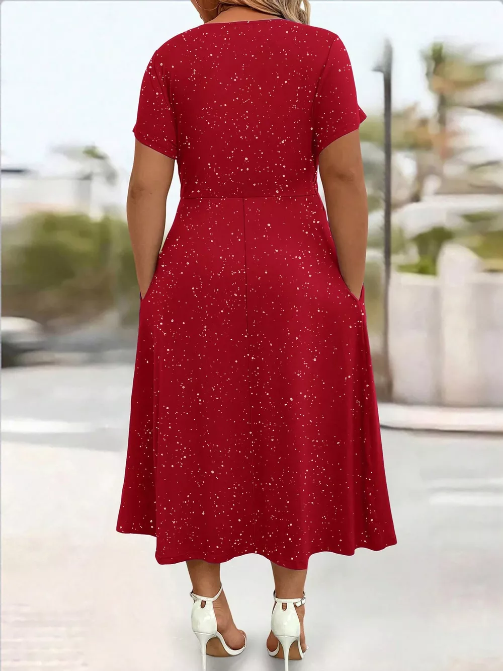 Full Size Twisted Front Short Sleeve Midi Dress with Pockets Plus Size, image 7