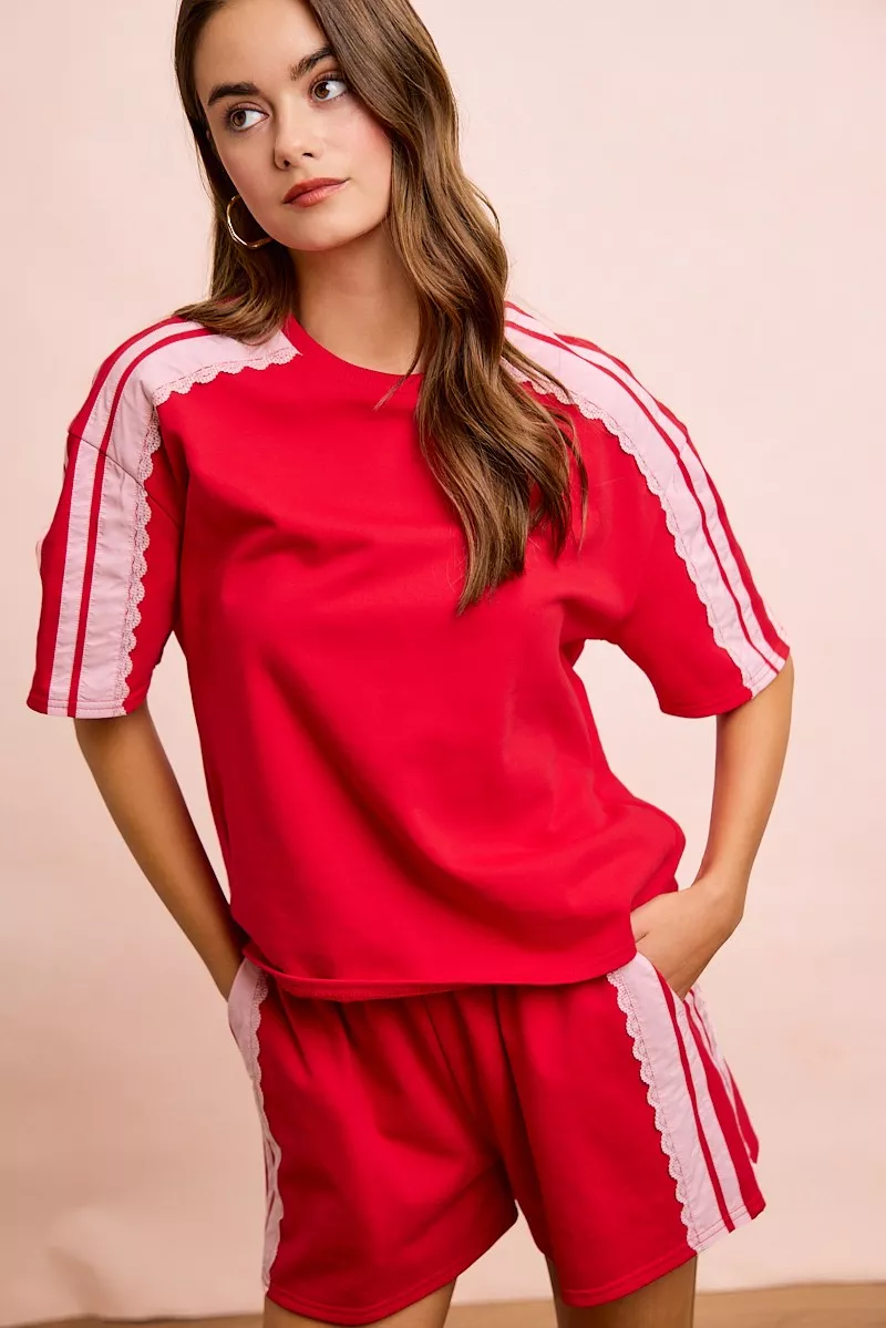 BiBi French Terry Side Lace Detail Short Sleeves Top, image 15