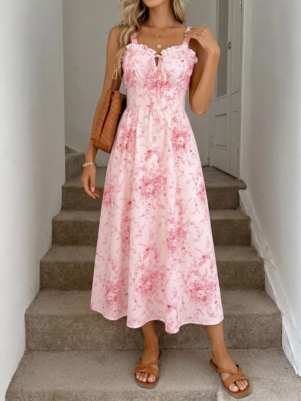 Floral Print Frill Trim Cami Dress, image 3