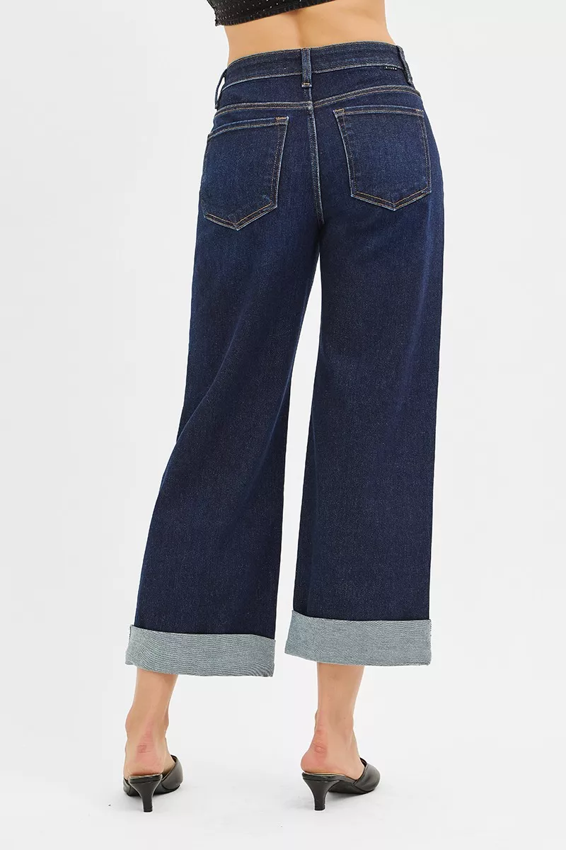 Mid Rise Fit Ankle Wide Roll Up Jeans, image 4