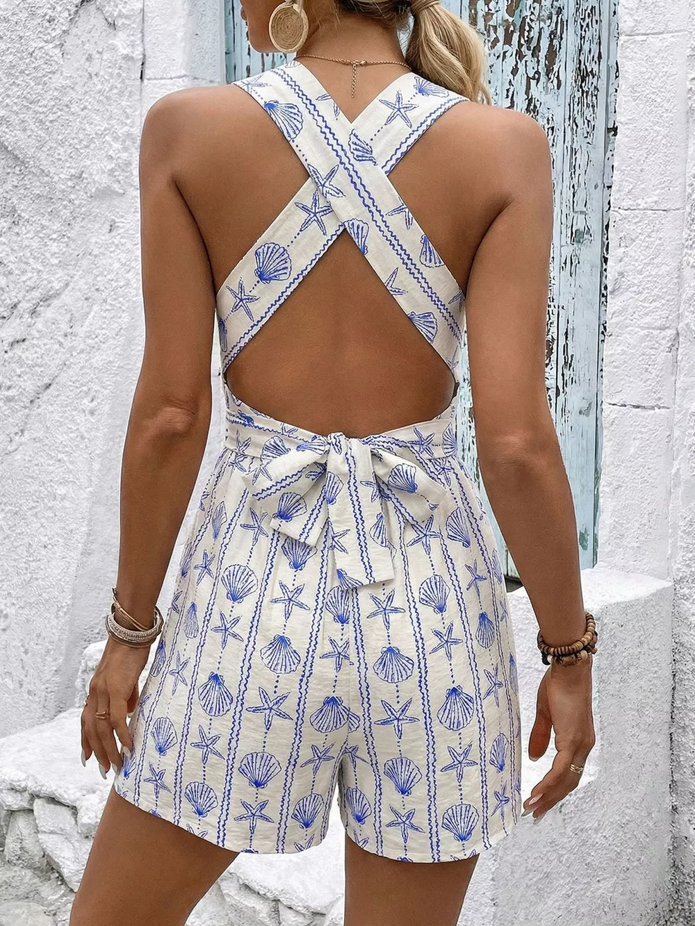 Seashell Print V-Neck Sleeveless Romper, image 9