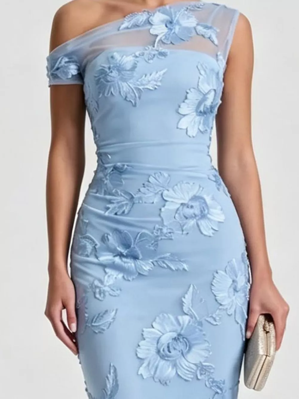 One-Shoulder Floral Embroidered Maxi Dress, image 26