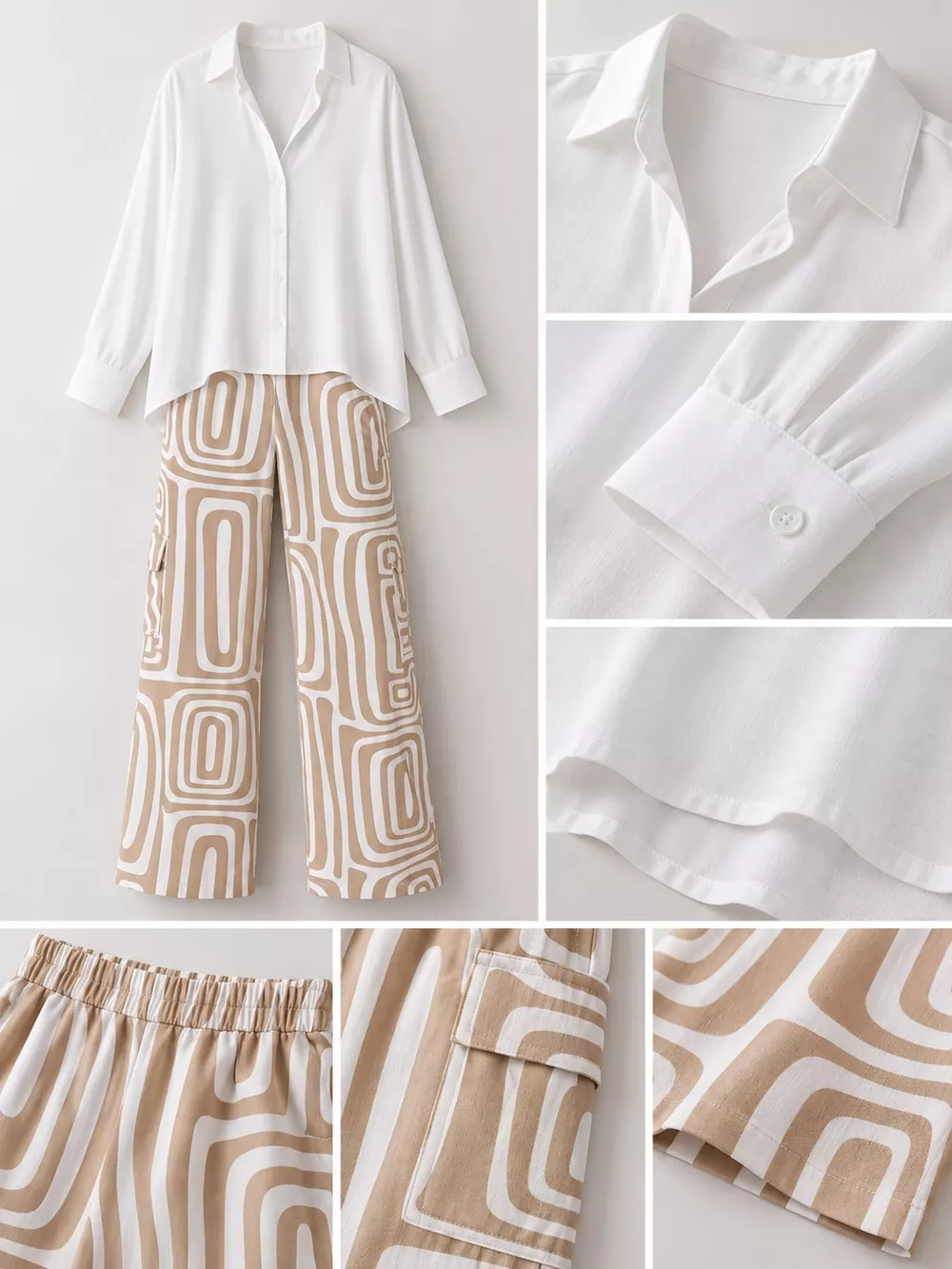 Full Size Chic Button-Down Shirt and Geometric Wide-Leg Pants Set Plus Size, image 7