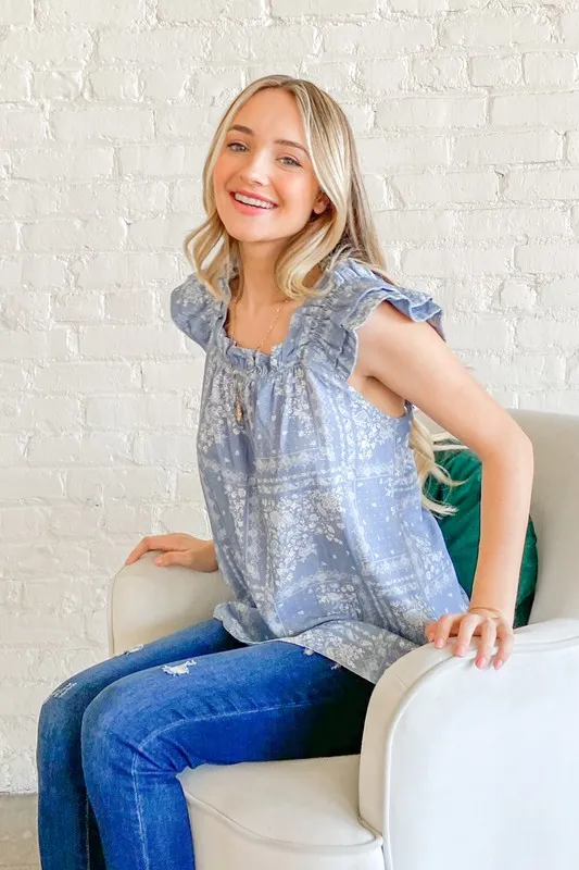 Boho Print Ruffle Baby Doll Tank Top, image 2
