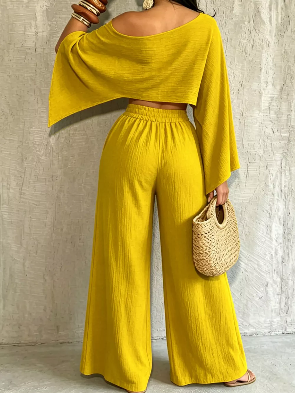 Boat Neck Crop Top and Wide-Leg Pants Set, image 11