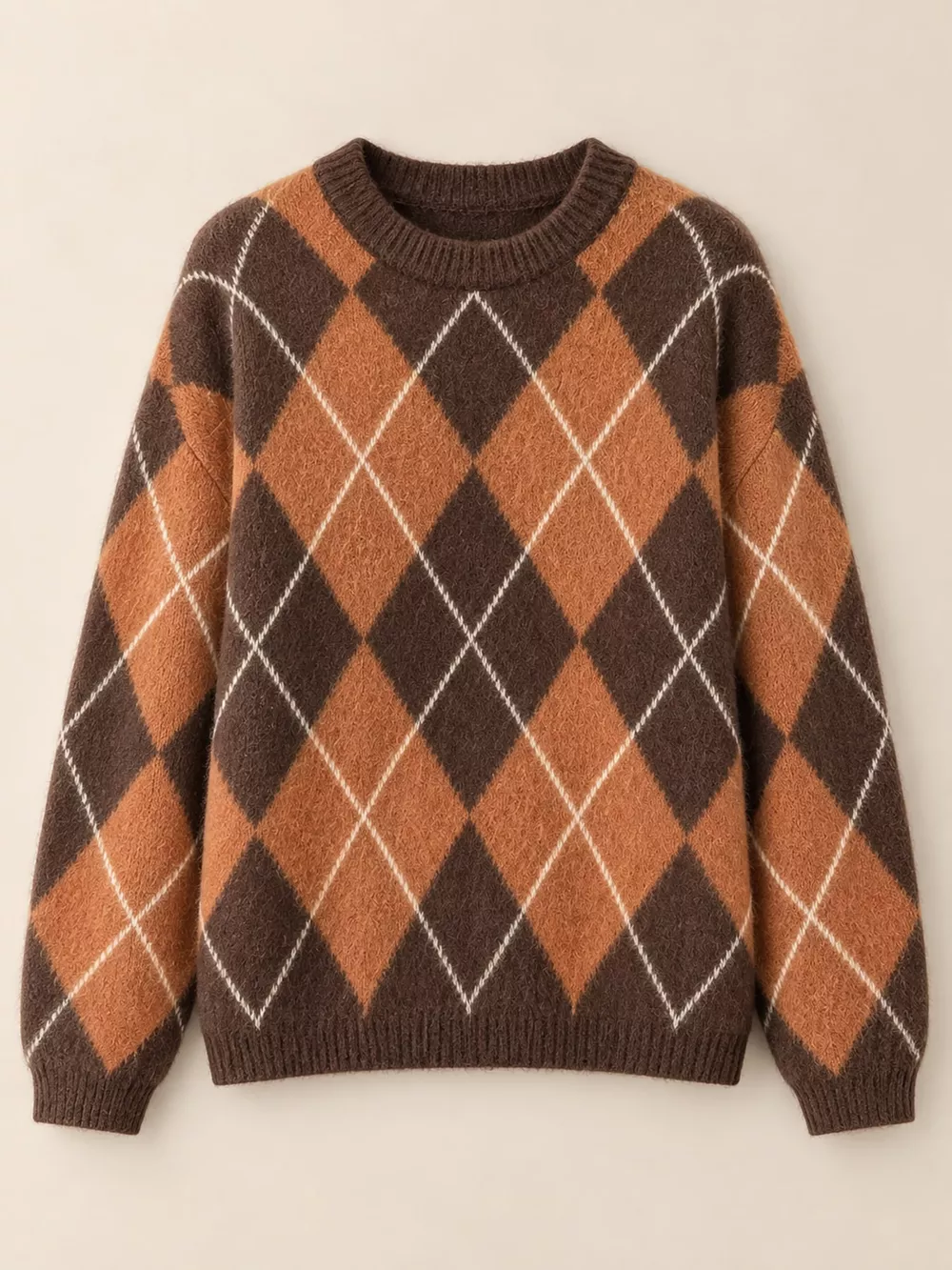 Argyle Pattern Fuzzy Knit Sweater, image 5