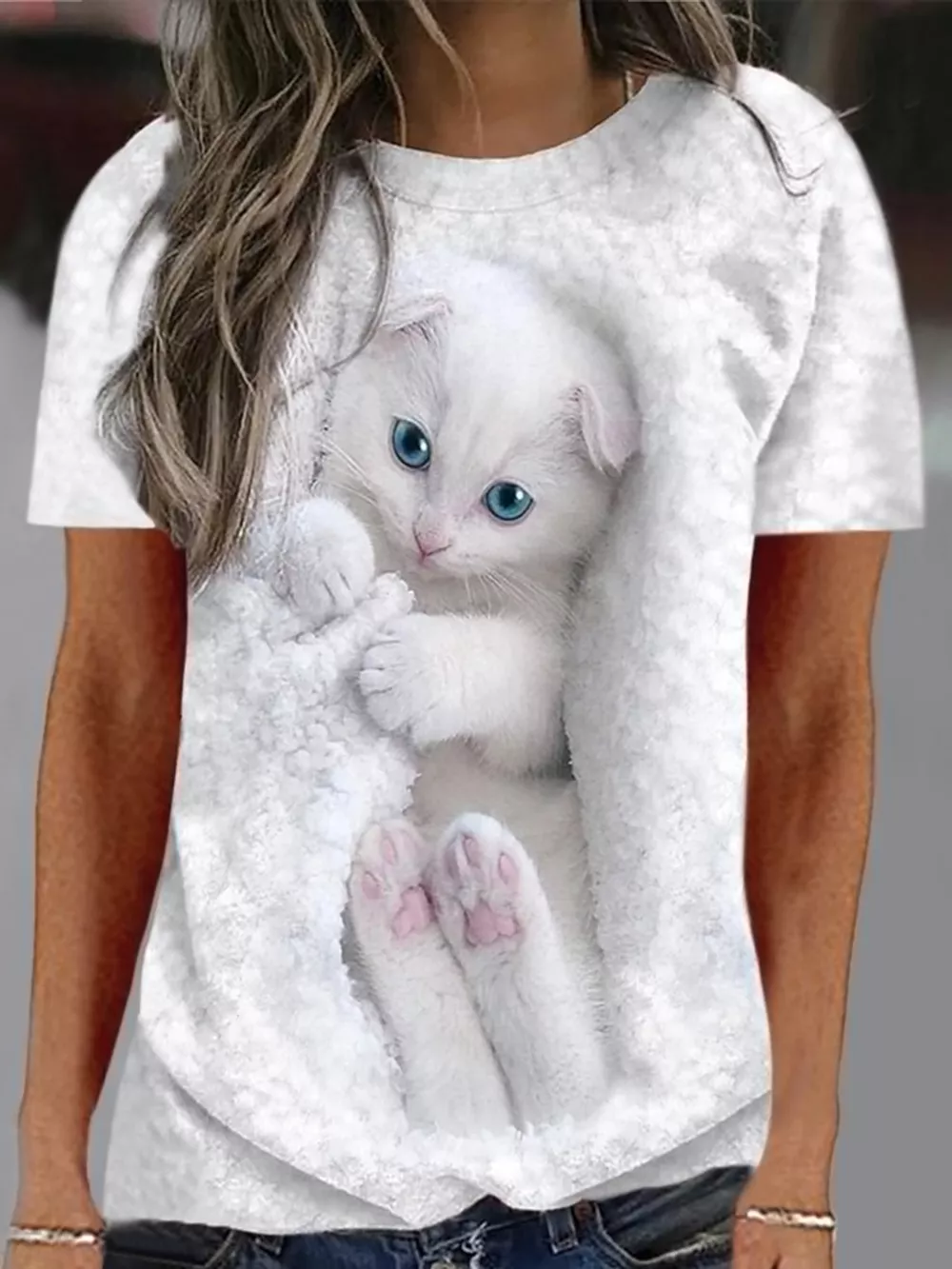 Full Size Cat Graphic Round Neck Top Plus Size, image 12