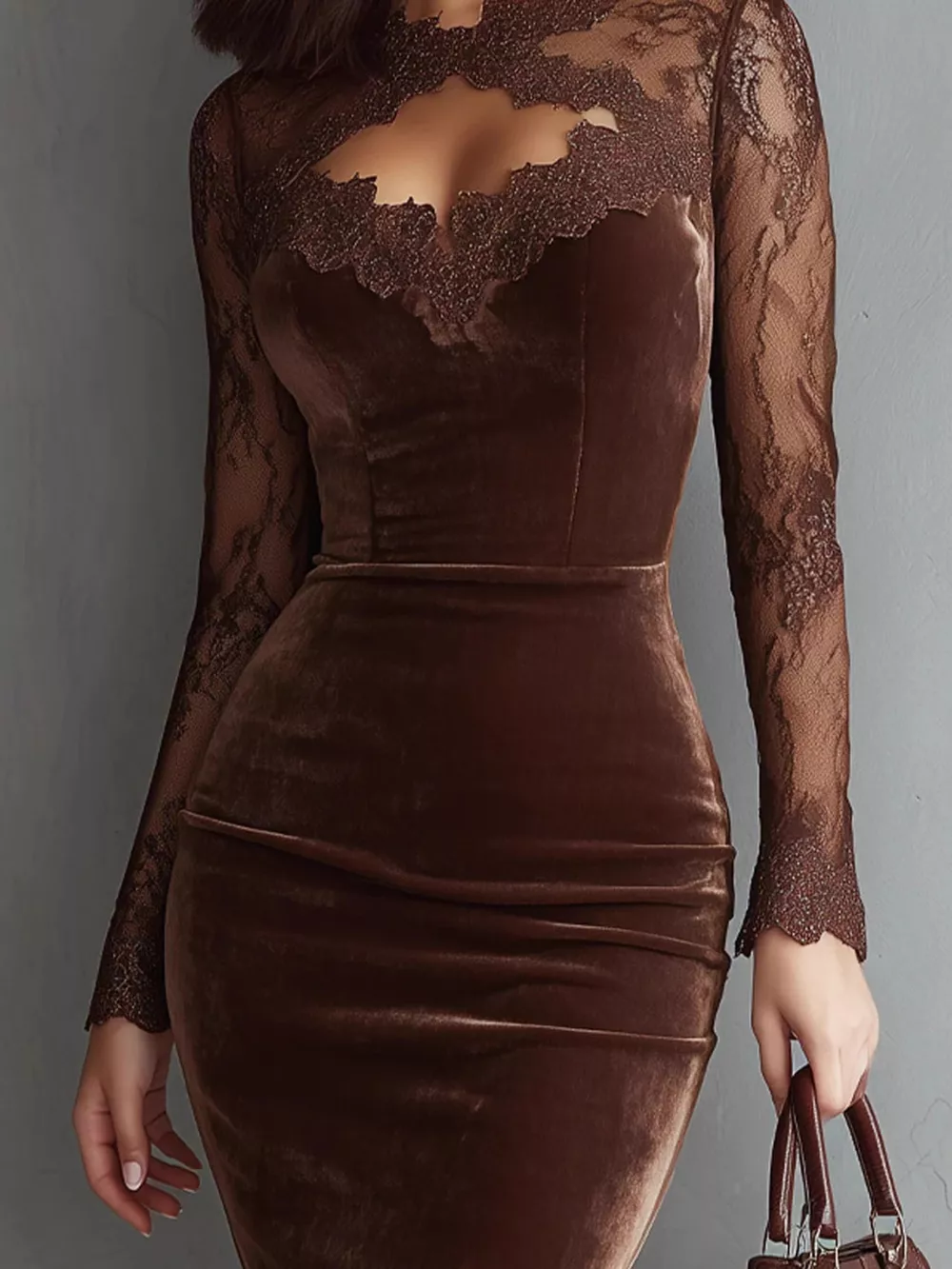 Long-Sleeve Velvet Lace Bodycon Dress, image 3