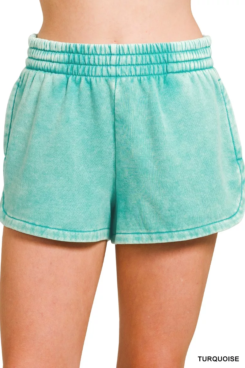 Acid Washed Elastic Waistband Dolphin Shorts