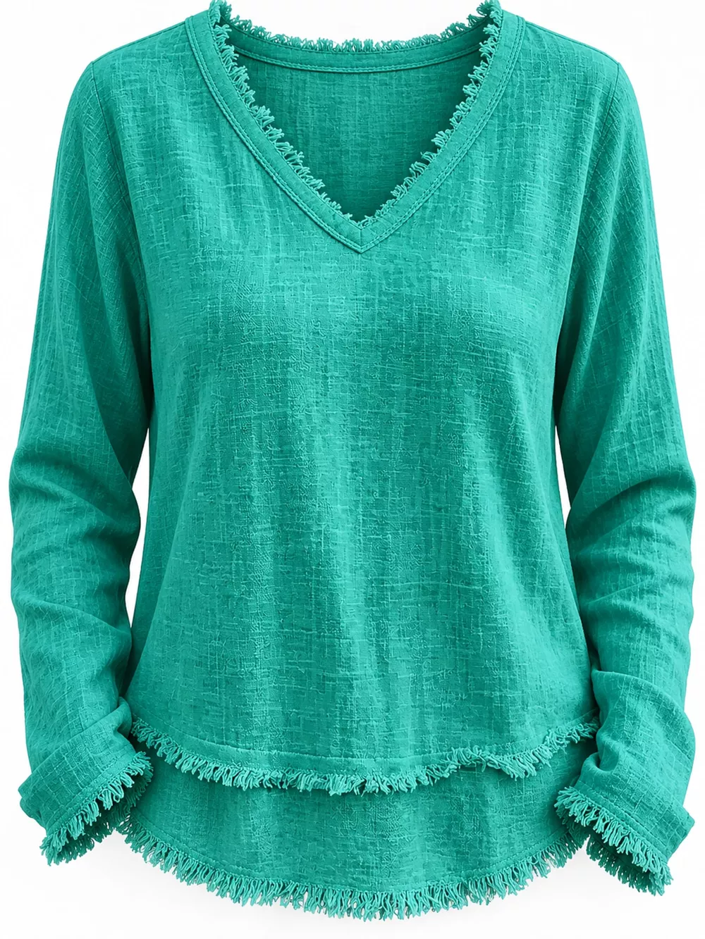 Full Size Frayed Hem V-Neck Blouse Plus Size, image 50