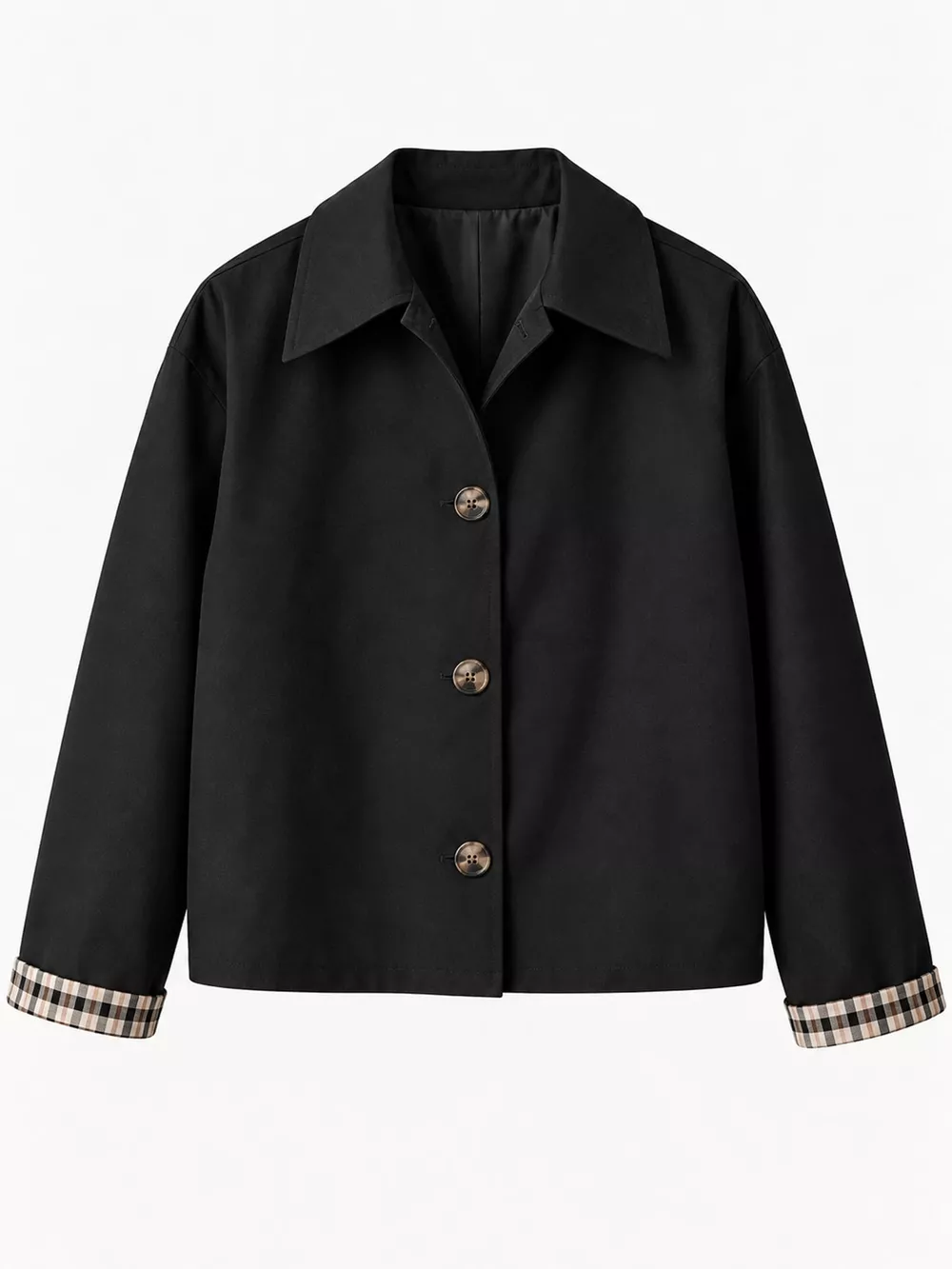 Plaid Cuffs Cropped Trench Outerwear, image 9