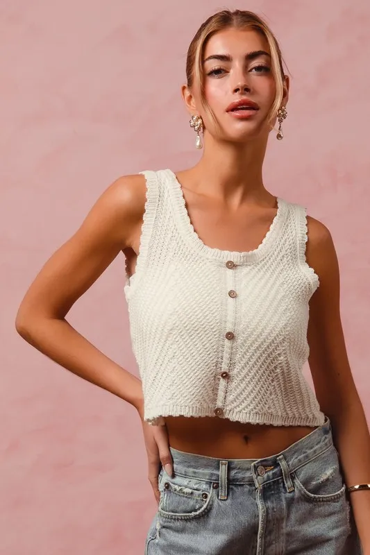 Chevron Pattern Buttoned Front Lightweight Tank Top, image 5