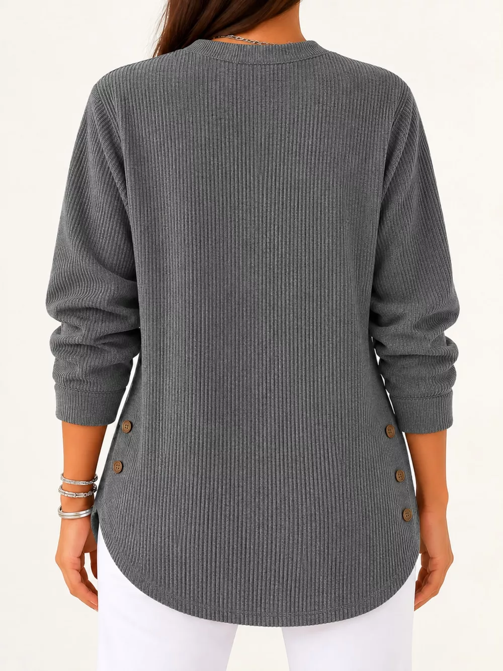 Full Size Button Detail Long Sleeve Top Plus Size, image 40
