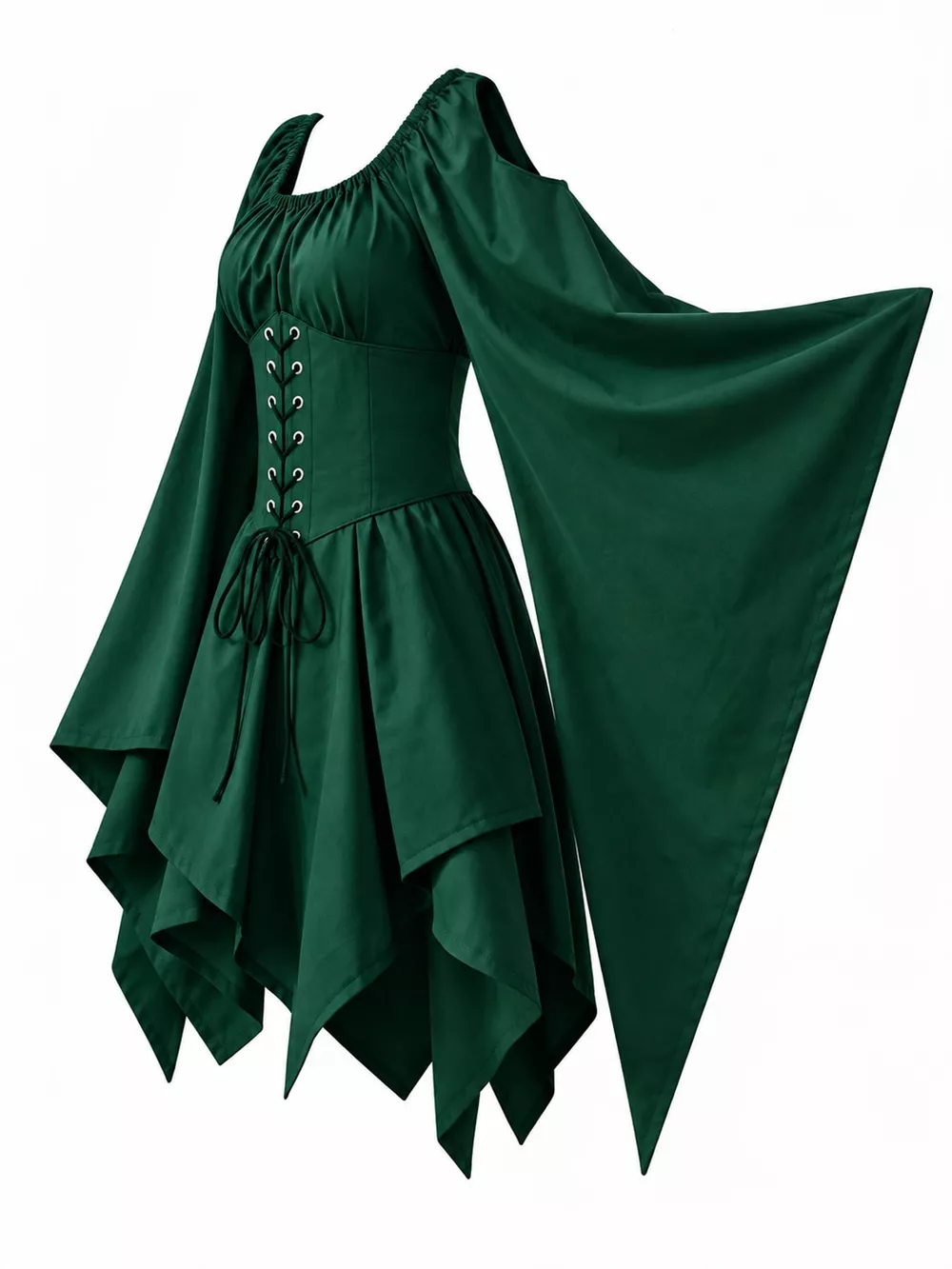 Full Size Lace-Up Flare Sleeve Irregular Hem Dress Plus Size, image 22