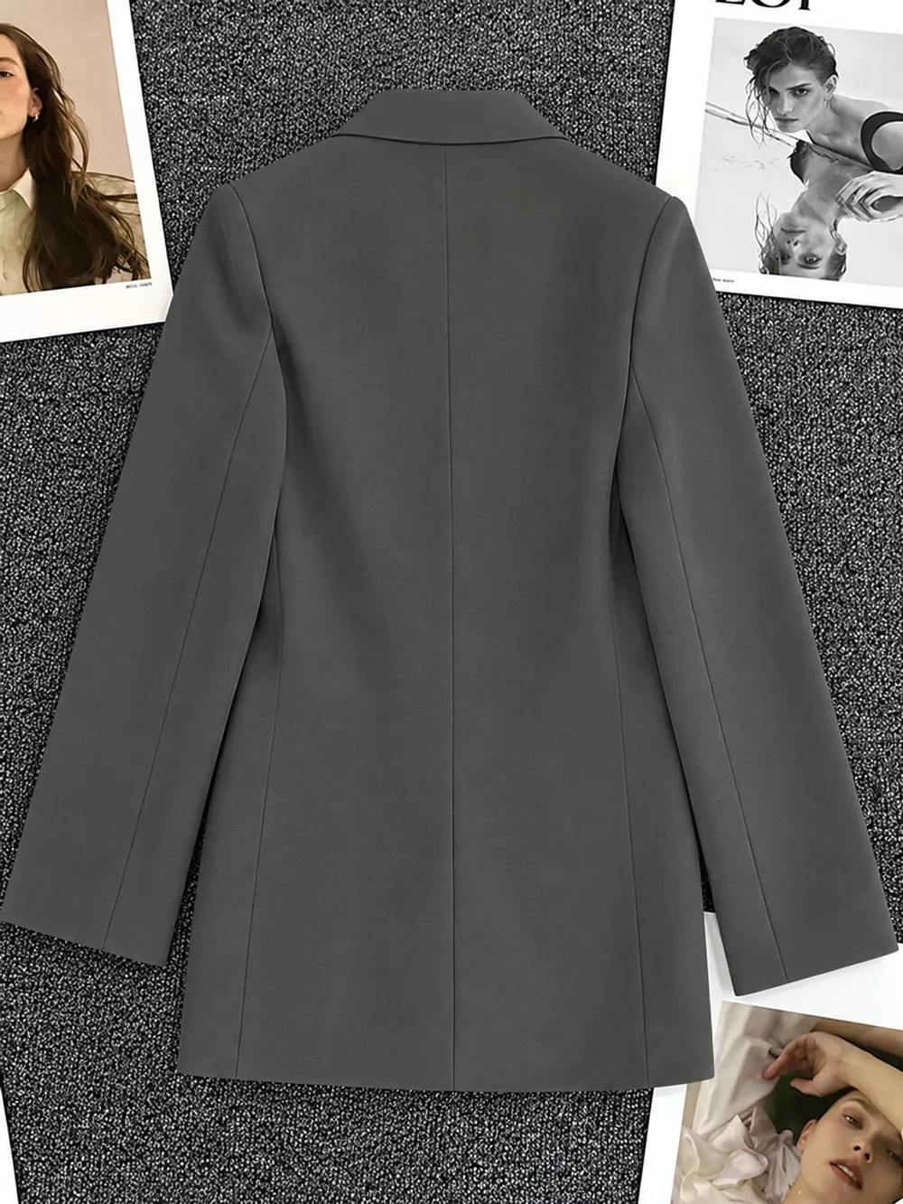 Full Size Minimalist Double-Breasted White Blazer Plus Size, image 59