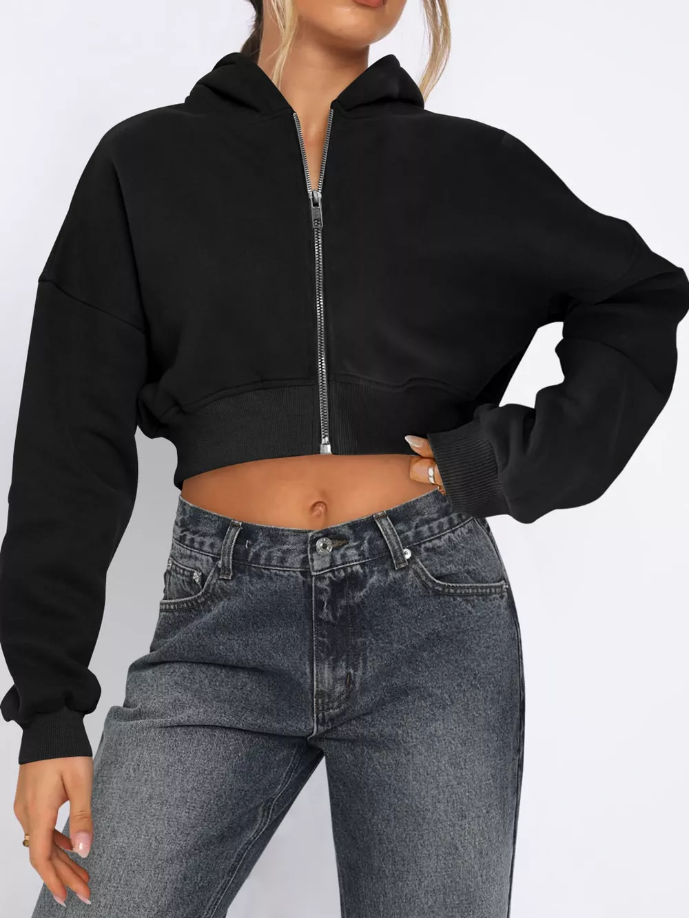 Zip-Up Cropped Hoodie