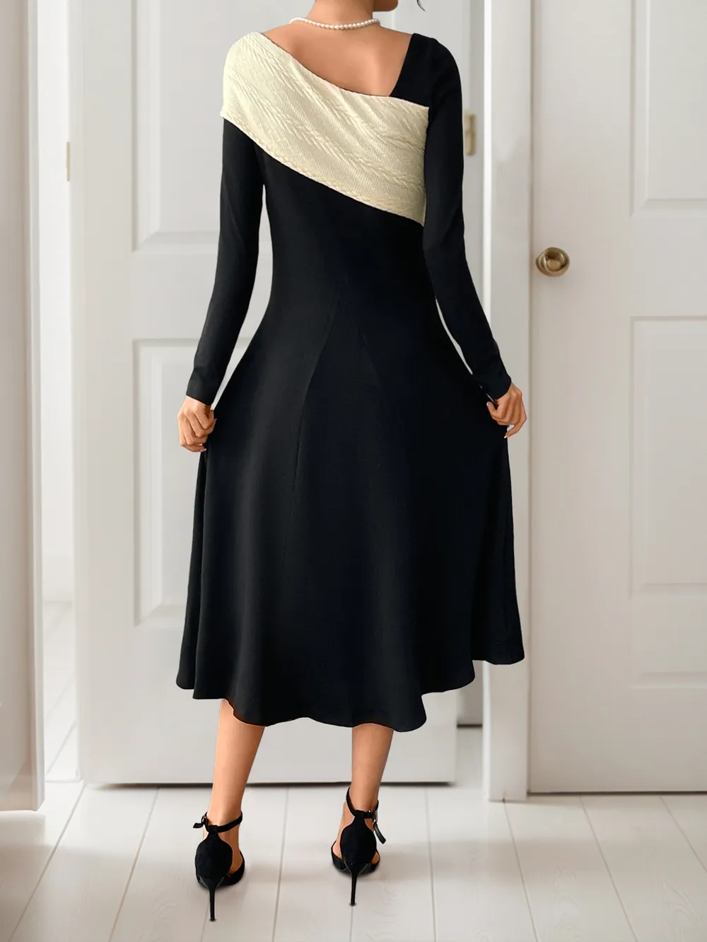 Asymmetrical Contrast Long Sleeve Dress, image 10