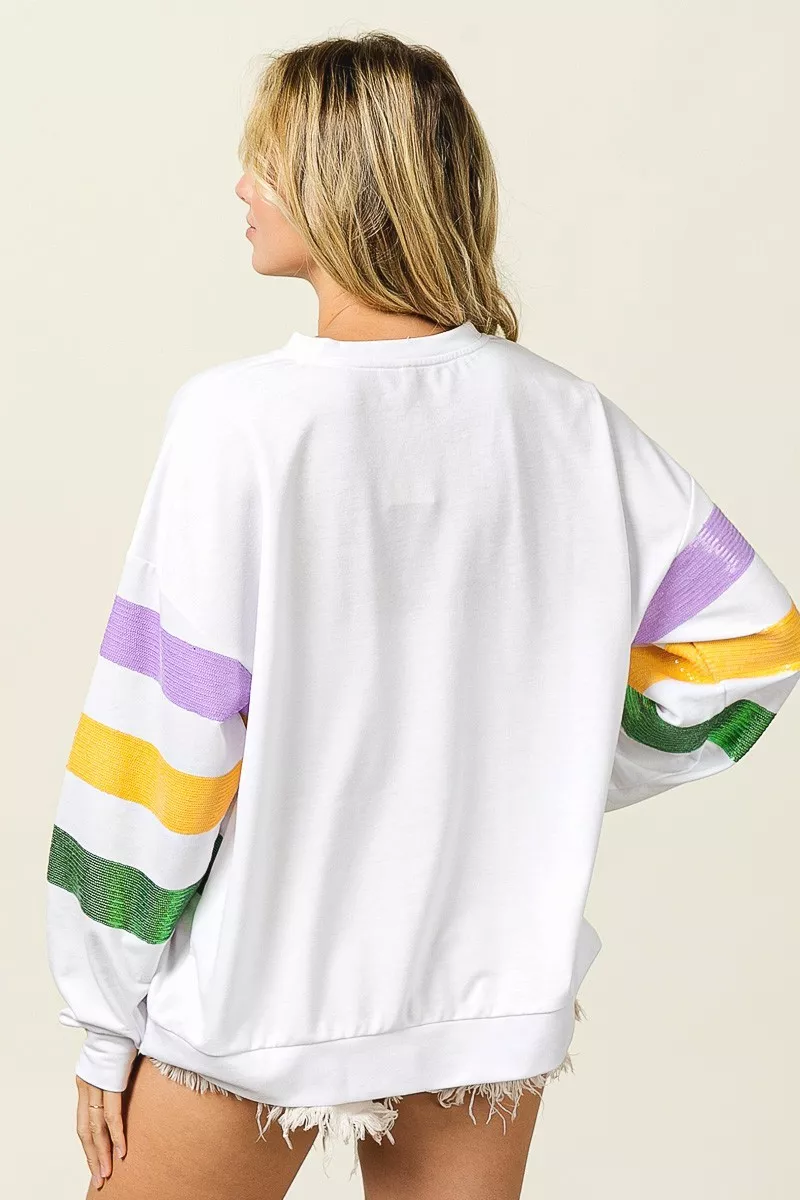 Sequin Mardi Gras Striped Round Neck Sweatshirt, image 6