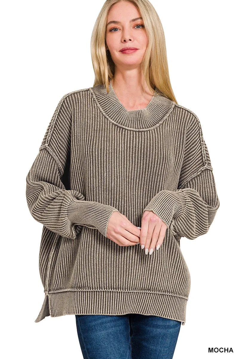 Washed Side Slit Oversized Sweater