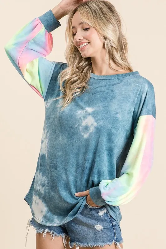 Tie Dye French Terry Top With Contrast Tie Dye, image 3