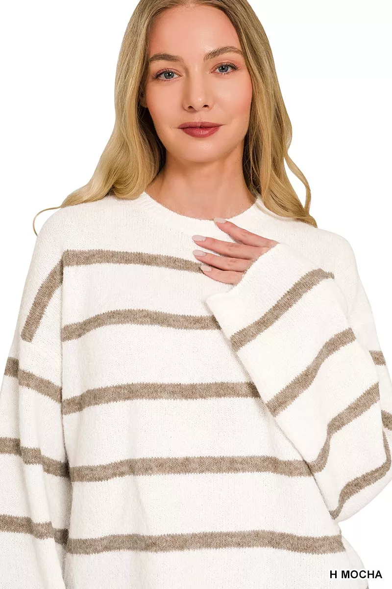 Zenana Wool Blend Striped Sweater, image 6
