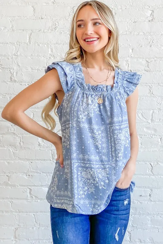 Boho Print Ruffle Baby Doll Tank Top, image 7