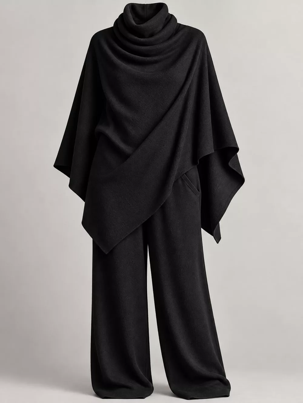 Full Size Turtleneck Poncho and Wide-Leg Pants Set Plus Size, image 18