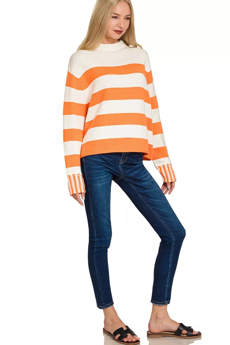 Ribbed Striped Mock Neck Sweater, image 3