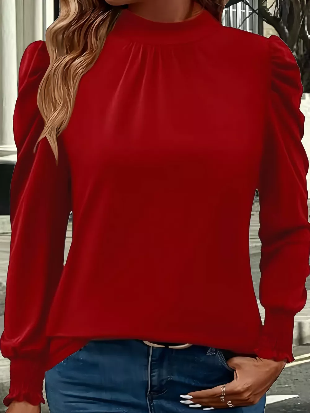 Mock Neck Puff Sleeve Blouse, image 5