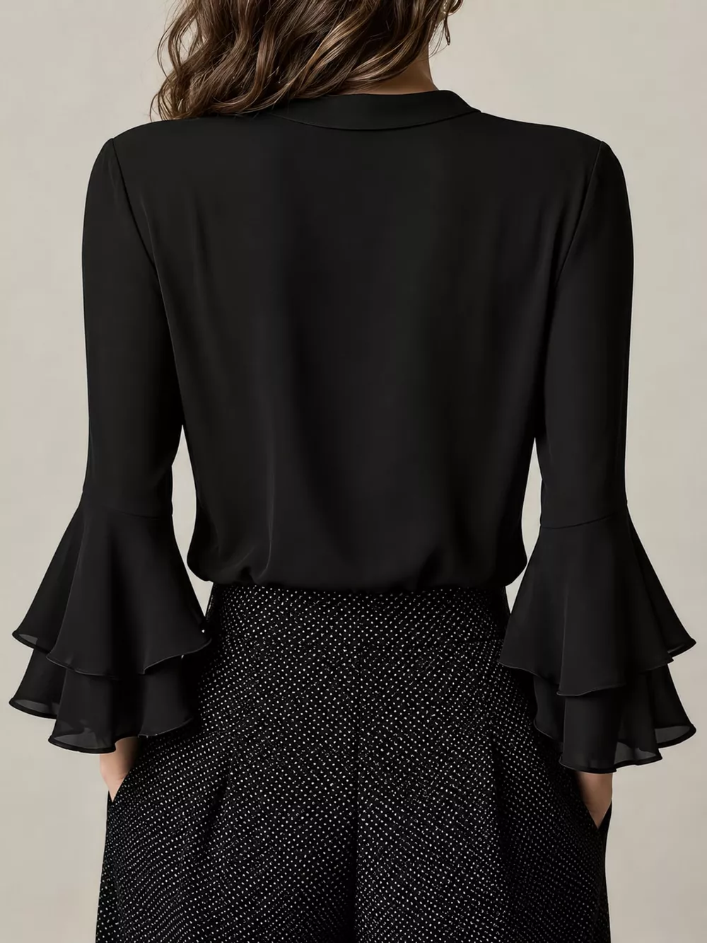 Ruffle-Trim V-Neck Blouse with Bell Sleeves, image 7