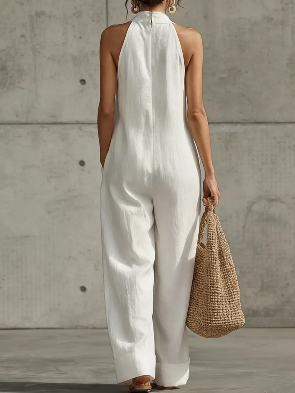 Full Size Halter Neck Wide-Leg Jumpsuit Plus Size, image 2