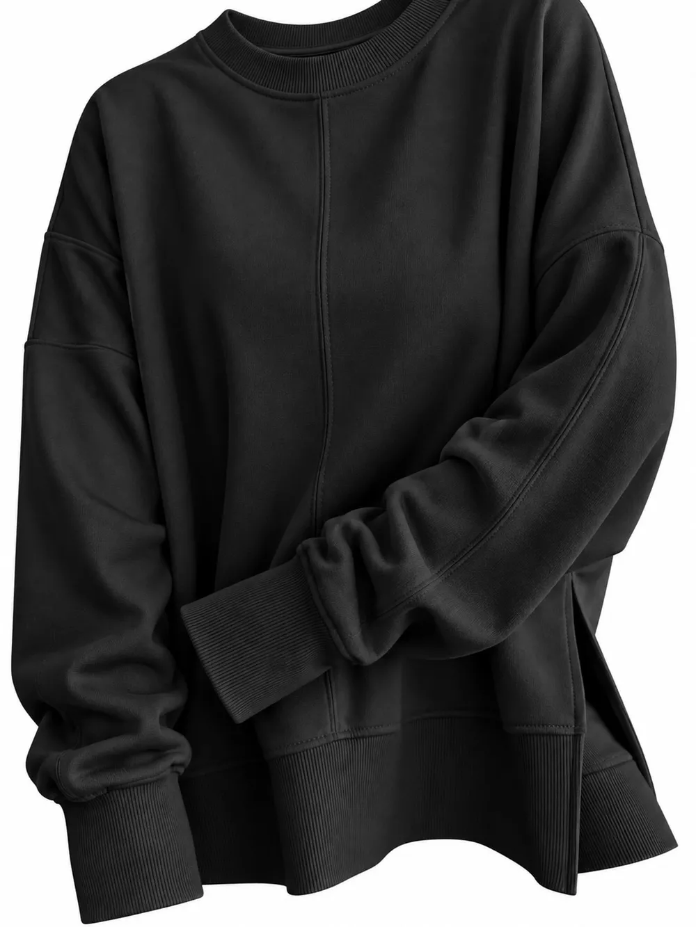 Oversized Crew Neck Sweatshirt with Side Slit, image 11