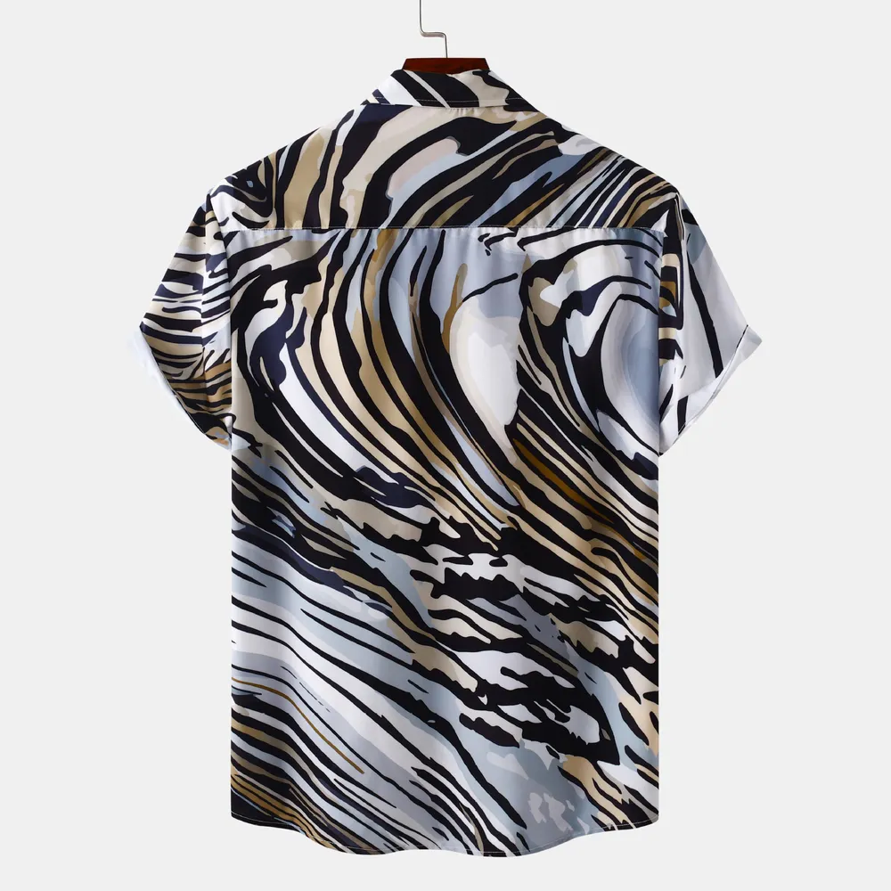 Men's Plus Size Abstract Tiger Print Short Sleeve Button-Up Shirt, image 2