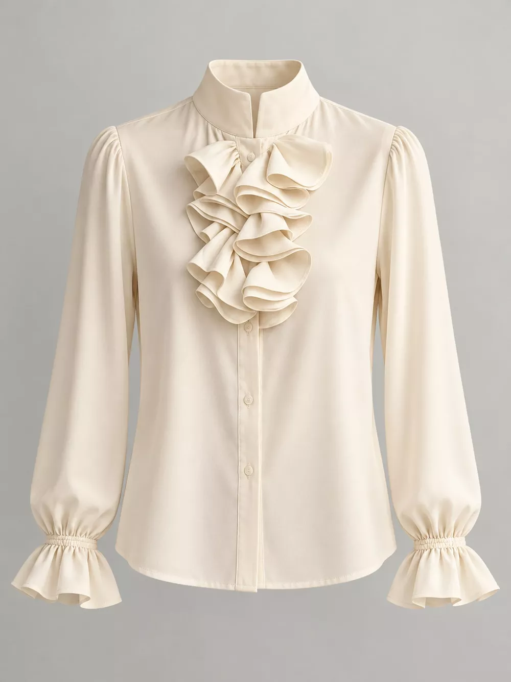Ruffled Stand-Collar Blouse with Long Lantern Sleeves, image 29