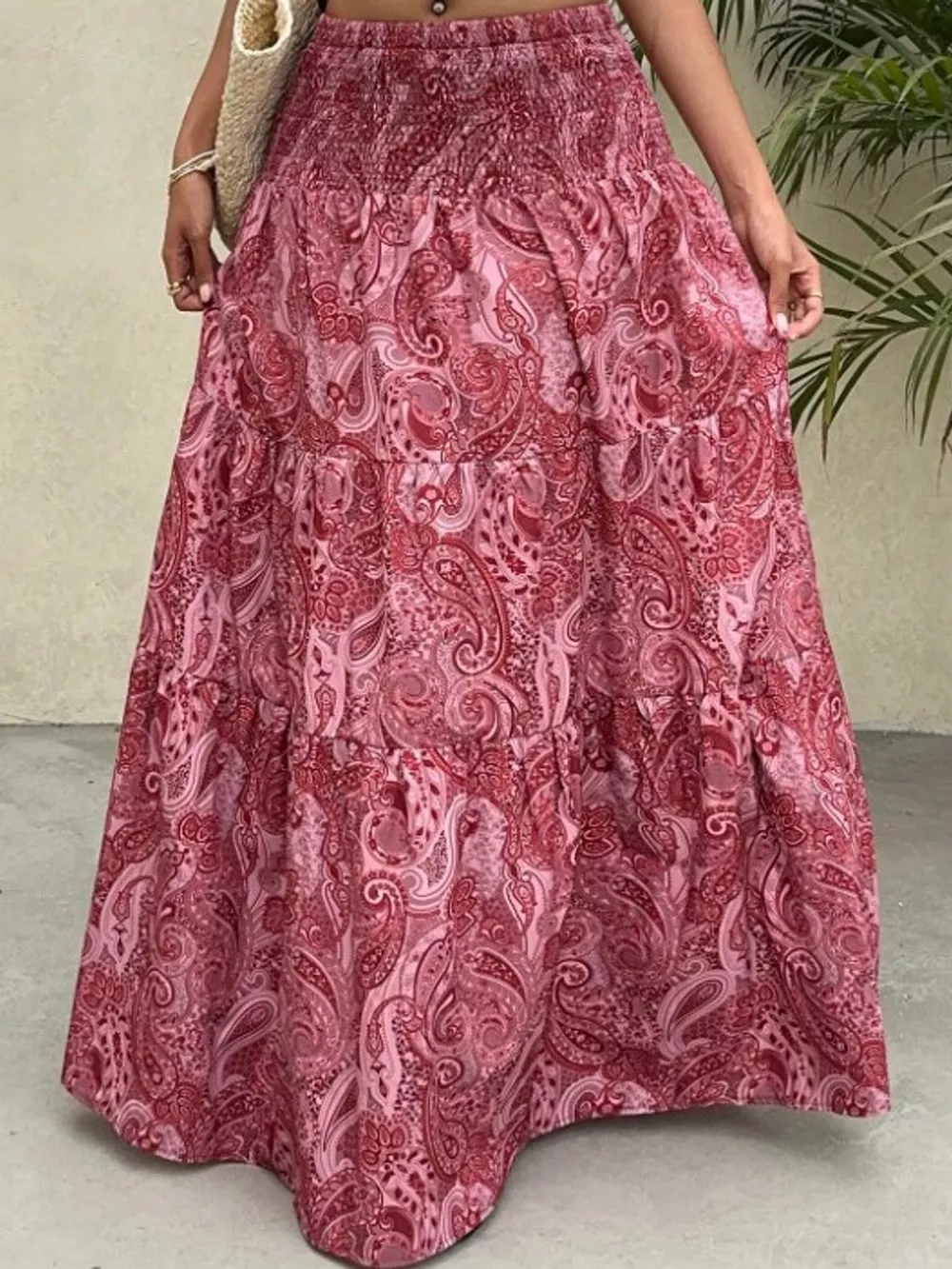Paisley Print Tiered Maxi Skirt, image 5