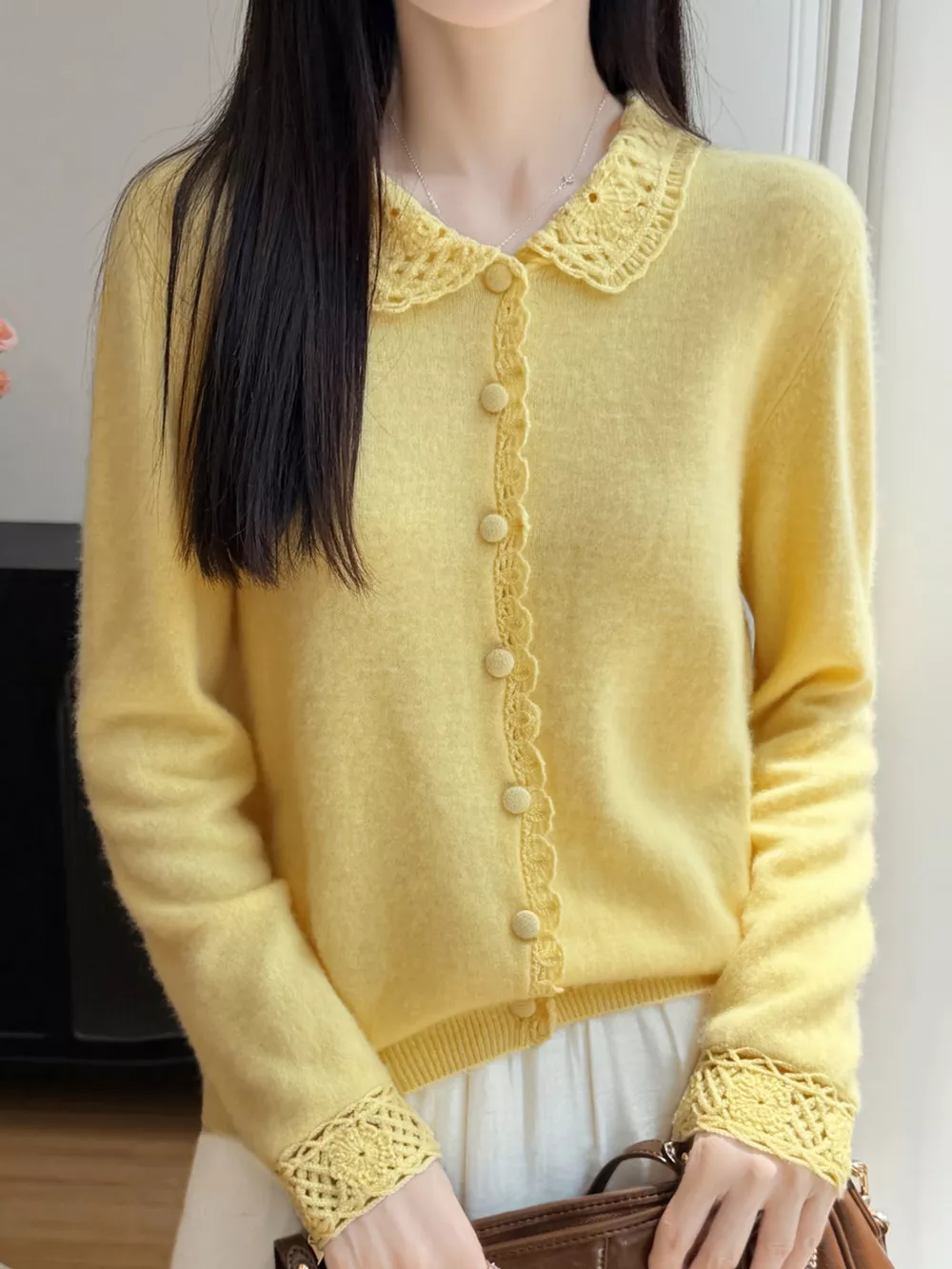 Lace-Collar Button Down Knit Cardigan, image 23