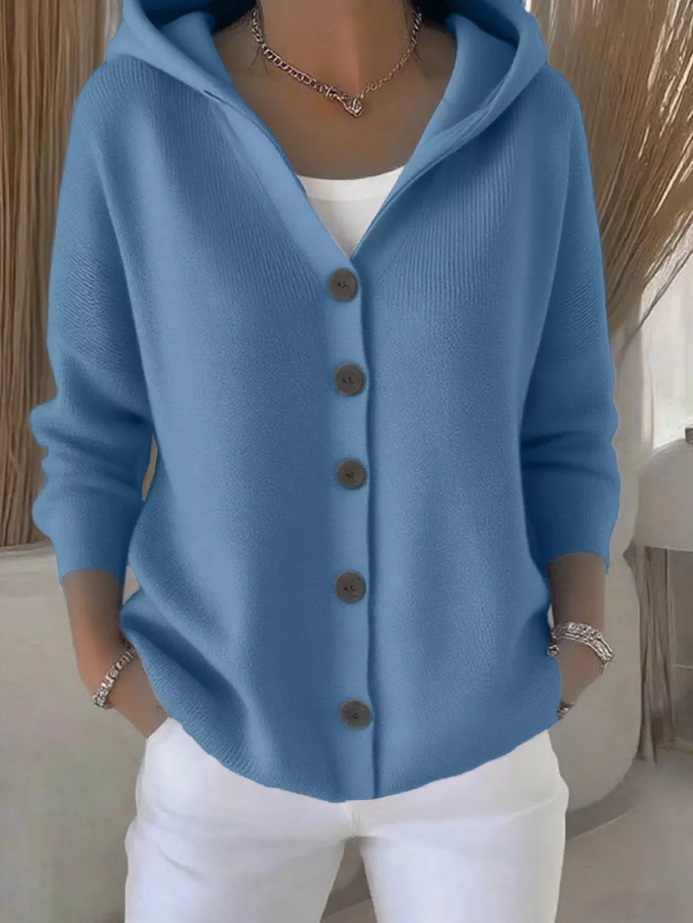Full Size Hooded Button-Down Knit Cardigan Plus Size, image 6