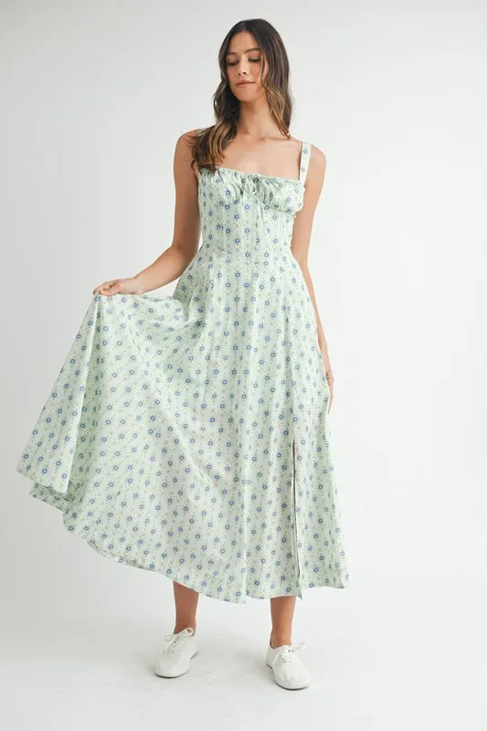 Floral Print Bustier Back Lace Up Midi Dress, image 5