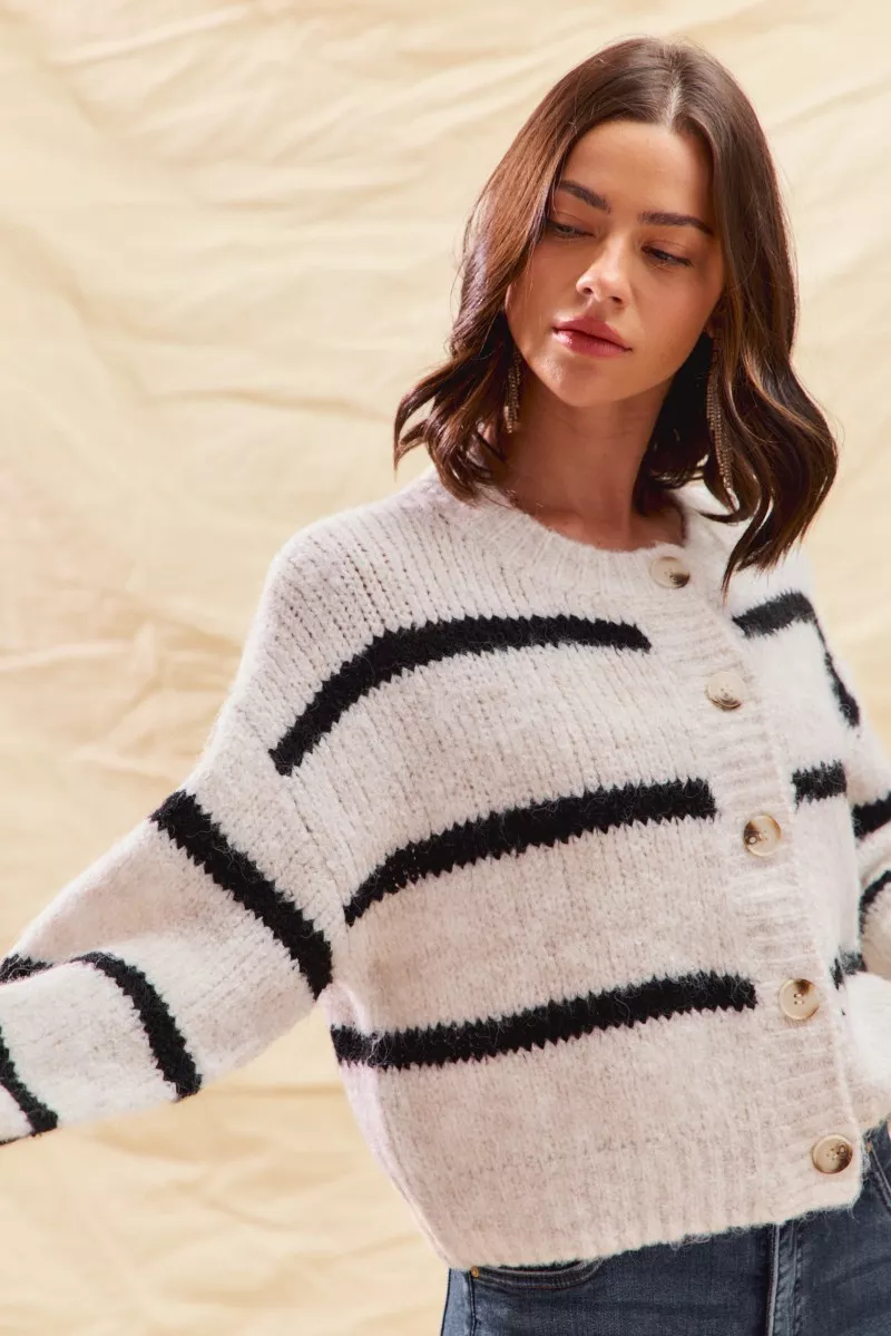 Stripe Soft Touch Button Cozy Sweater Cardigan, image 5