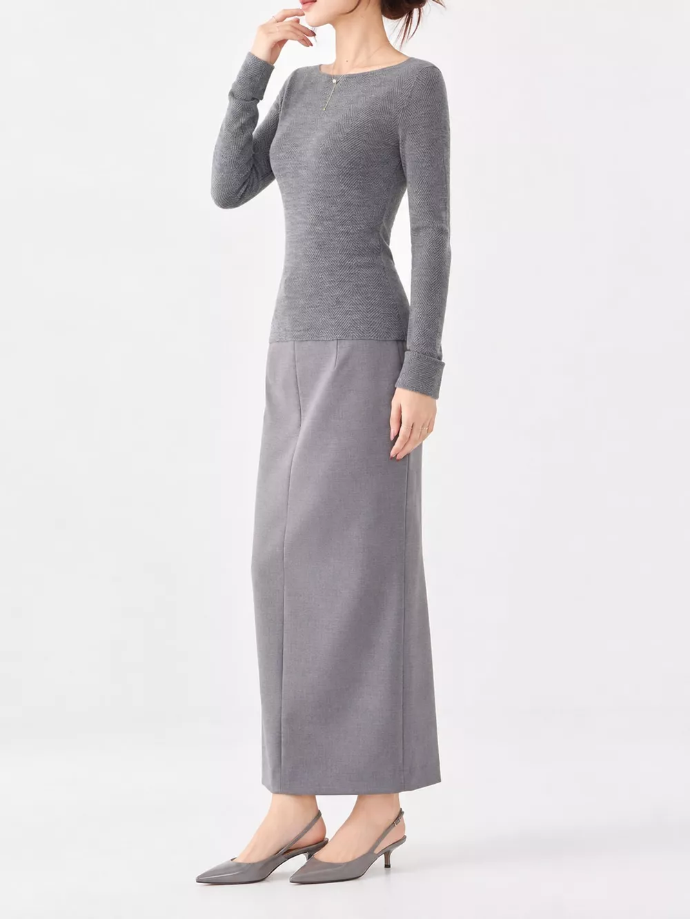 Herringbone Slim Fit Long Sleeve Knit Top, image 2
