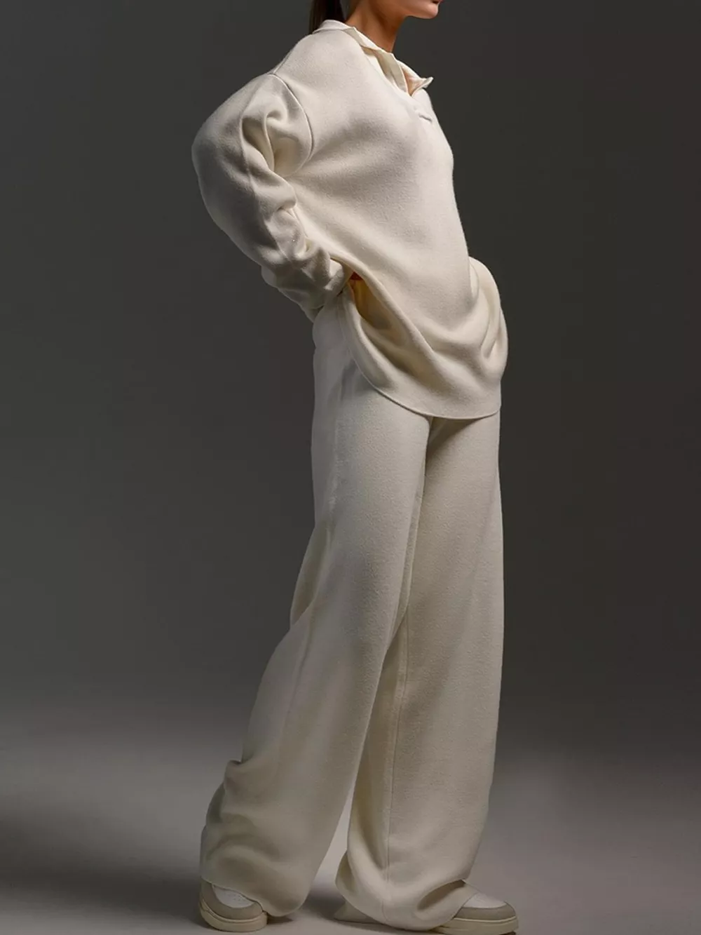 Polo Collar Top and Wide-Leg Pants Set, image 3