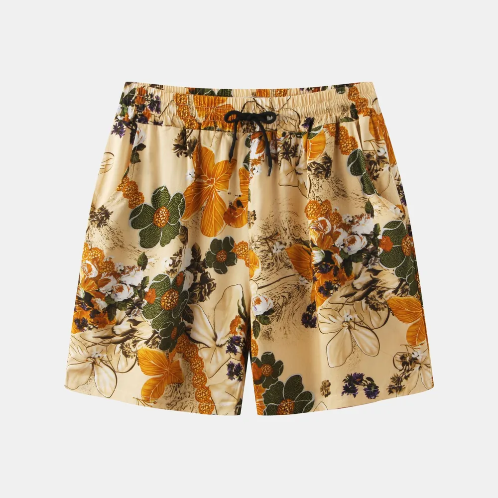 Men's Plus Size Floral Print Elastic Waist Casual Shorts, image 2