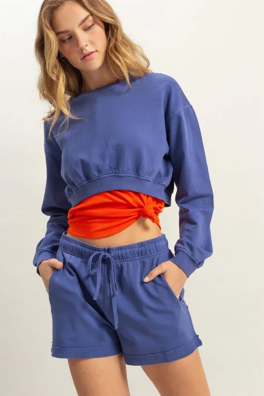 Crew Neck Long Sleeve Crop Sweatshirt, image 4