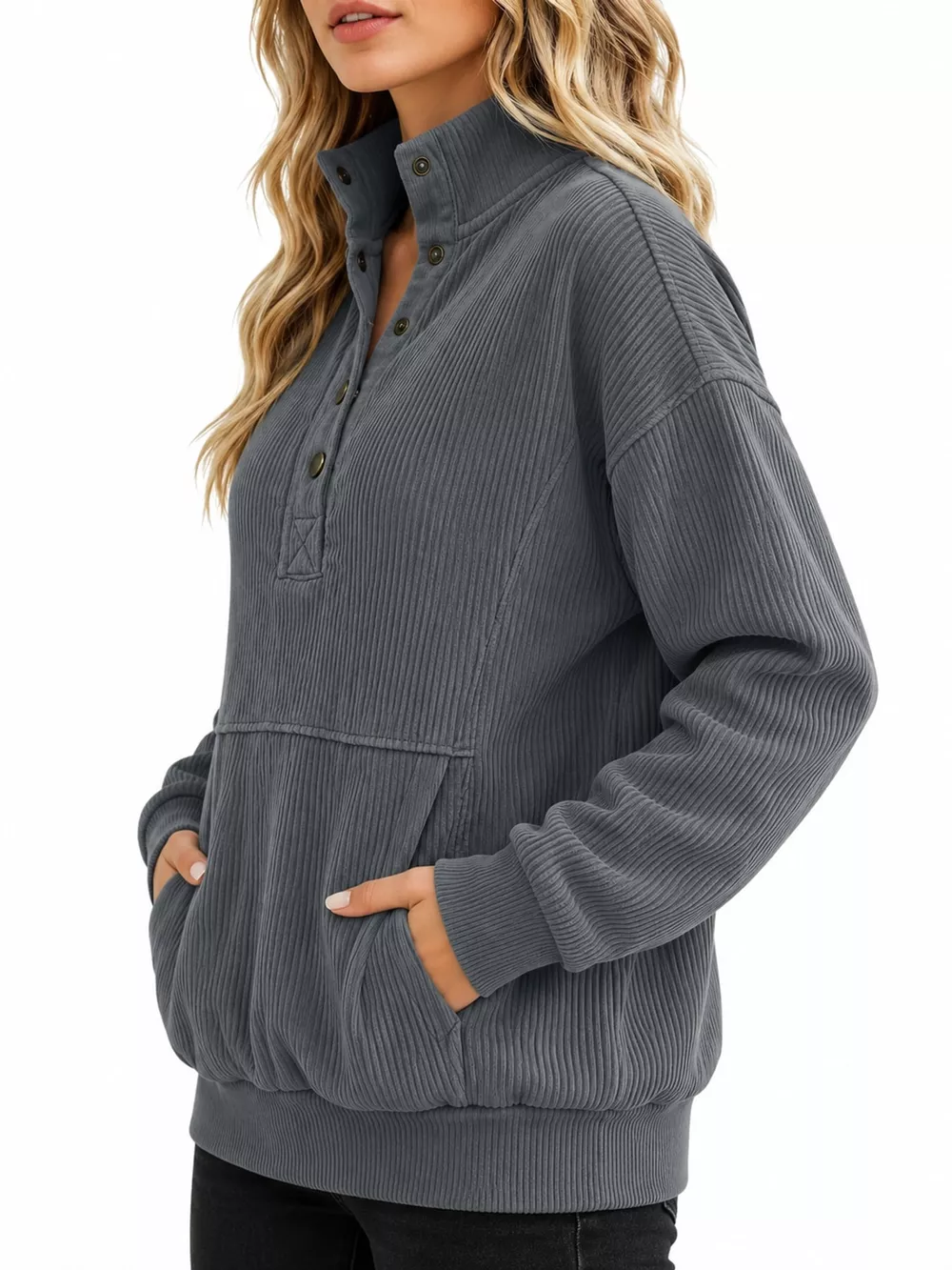 Full Size Quarter-Snap Sweatshirt with Kangaroo Pocket Plus Size, image 27